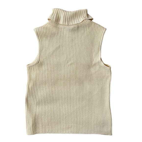 St John Sleeveless Sweater Medium Ivory Ribbed Knit Turtleneck Tank Wool… - Picture 2 of 7